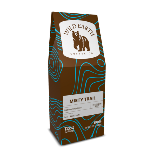 Coffee bag from Wild Earth Coffee Co. with a bear logo on a white background